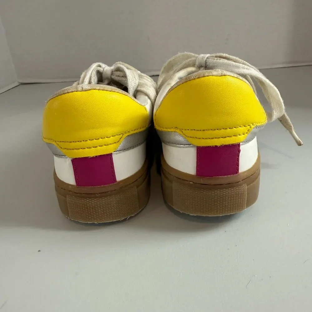 Universal Thread Women's White Lace Up Sneakers Shoes Pink Yellow Size 7.5